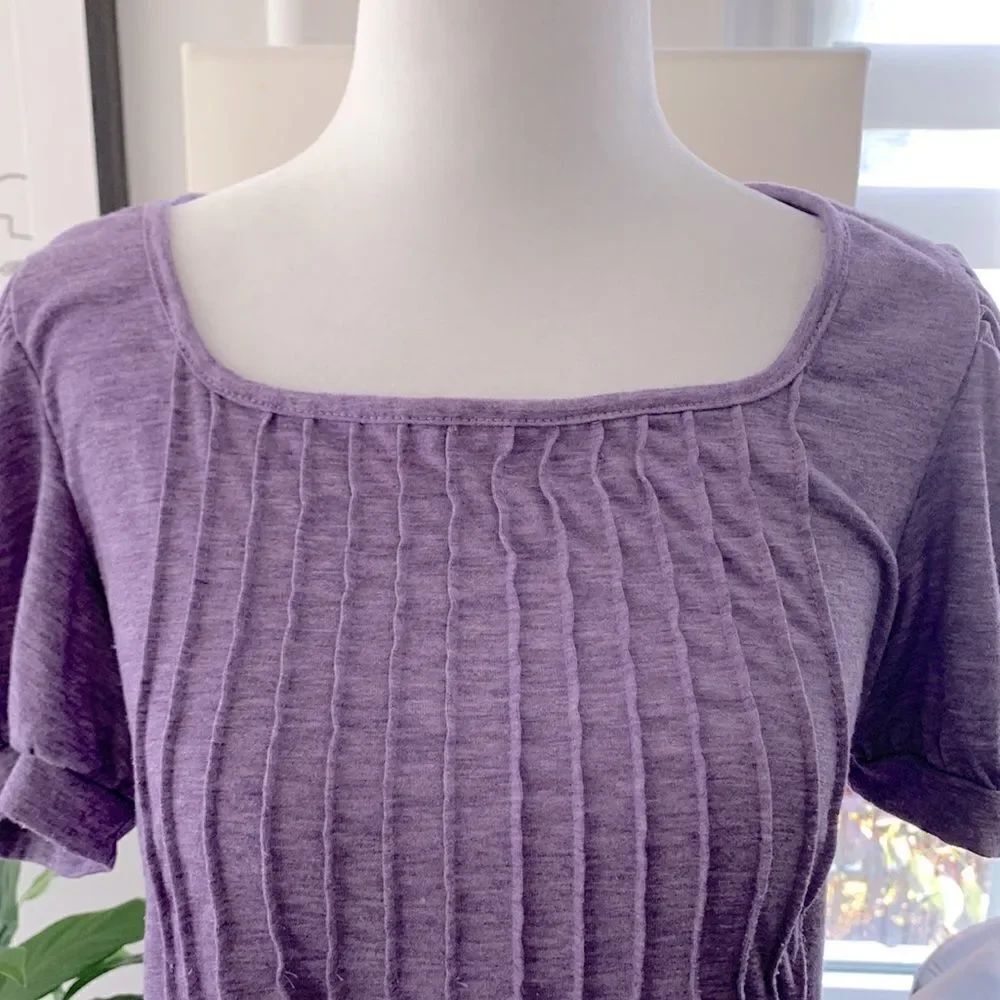 Purple Puff Sleeve Ribbed Blouse - Picture 4 of 9